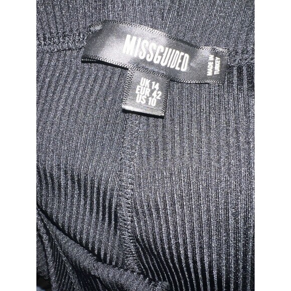Missguided pants womens 10 pull on knit flared black ribbed stretch casual retro - Picture 3 of 5